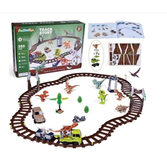 Train Building Set W/Dinosaur Building Blocks Tracks Bricks 385 Pcs Toy Party Fa - Picture 2 of 7